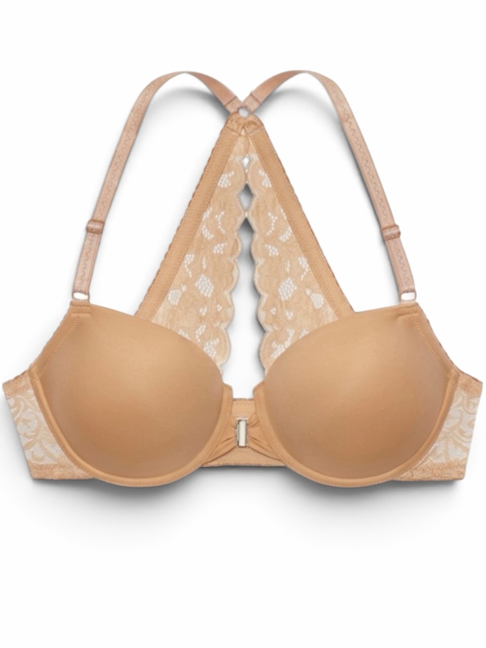 Lascana Front Clasp T Shirt Bra Nude NWT Lace Racerback Tactel Underwire 34DDD